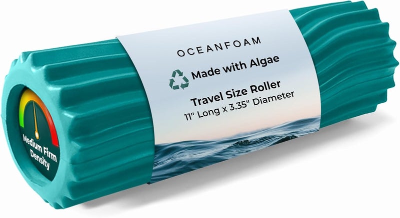 Oceanfoam Ripple Travel Foam Roller (11" x 3.35") Firm Mini Foam Roller for Physical Therapy, Deep Tissue Massage, Back Pain - High Density, Ergonomic Wave Textured - Yoga, Pilates, Exercise (Jade) - Image 1